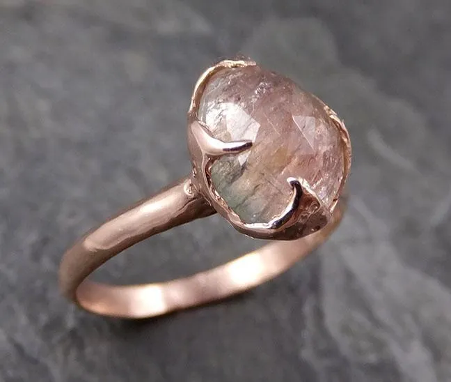 Fancy cut watermelon Tourmaline Rose Gold Ring Gemstone Solitaire recycled 14k statement cocktail statement 1327