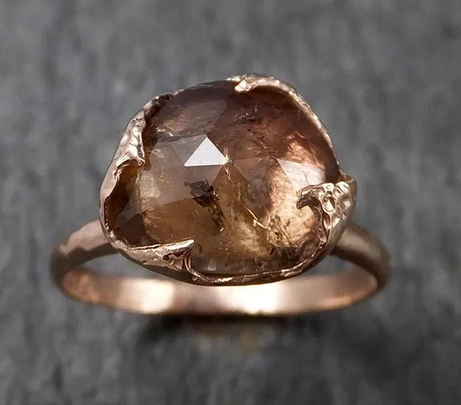 Fancy cut watermelon Tourmaline Rose Gold Ring Gemstone Solitaire recycled 14k statement cocktail statement 1491