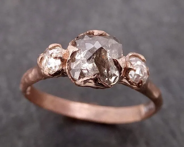 Fancy cut white Diamond Engagement 14k Rose Gold Multi stone Wedding Ring byAngeline 1980