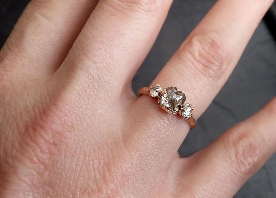 Fancy cut white Diamond Engagement 14k Rose Gold Multi stone Wedding Ring byAngeline 1980