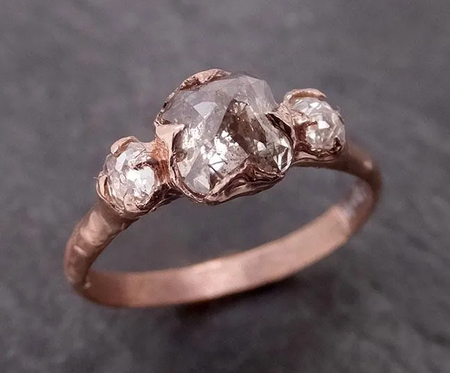 Fancy cut white Diamond Engagement 14k Rose Gold Multi stone Wedding Ring byAngeline 1980