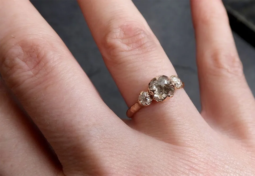 Fancy cut white Diamond Engagement 14k Rose Gold Multi stone Wedding Ring byAngeline 1980