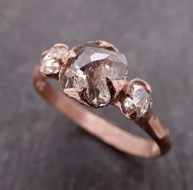 Fancy cut white Diamond Engagement 14k Rose Gold Multi stone Wedding Ring byAngeline 1980