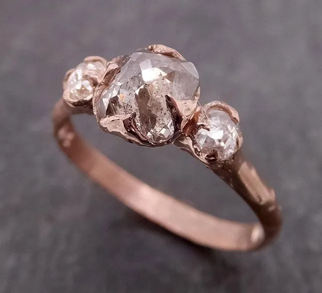 Fancy cut white Diamond Engagement 14k Rose Gold Multi stone Wedding Ring byAngeline 1980
