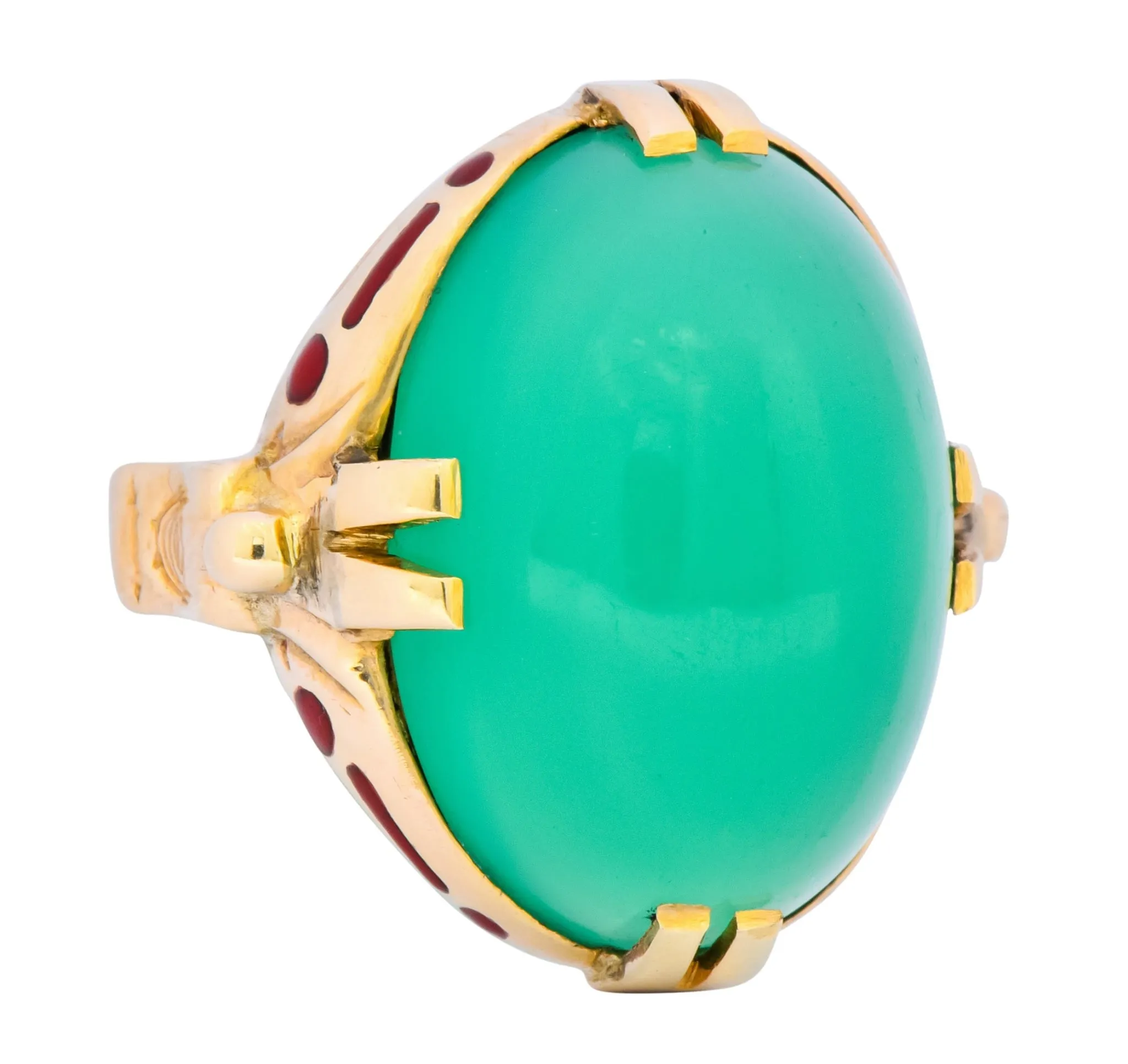 Felger Inc. Art Deco Egyptian Revival Enamel Chrysoprase Ring