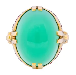 Felger Inc. Art Deco Egyptian Revival Enamel Chrysoprase Ring