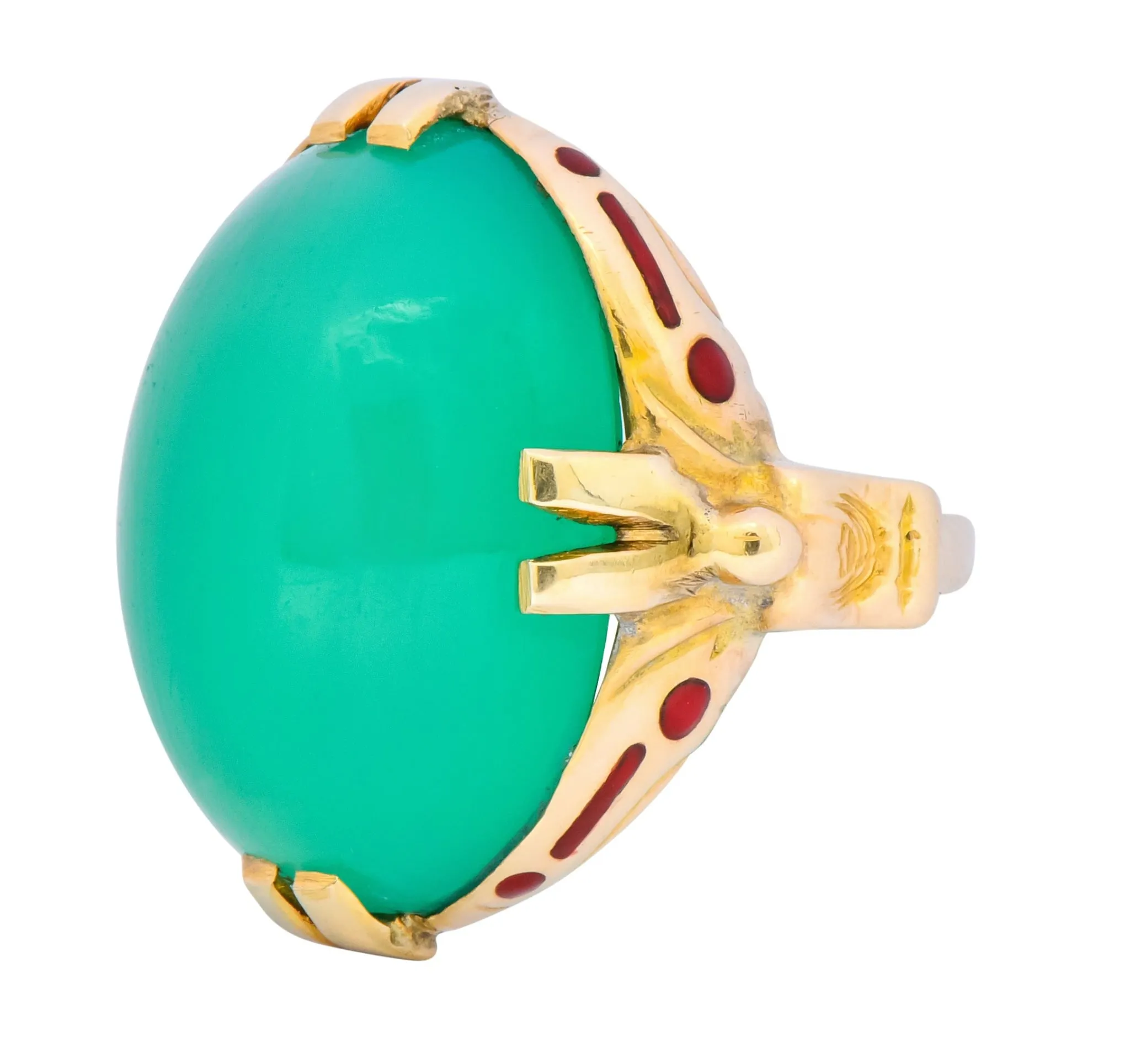 Felger Inc. Art Deco Egyptian Revival Enamel Chrysoprase Ring