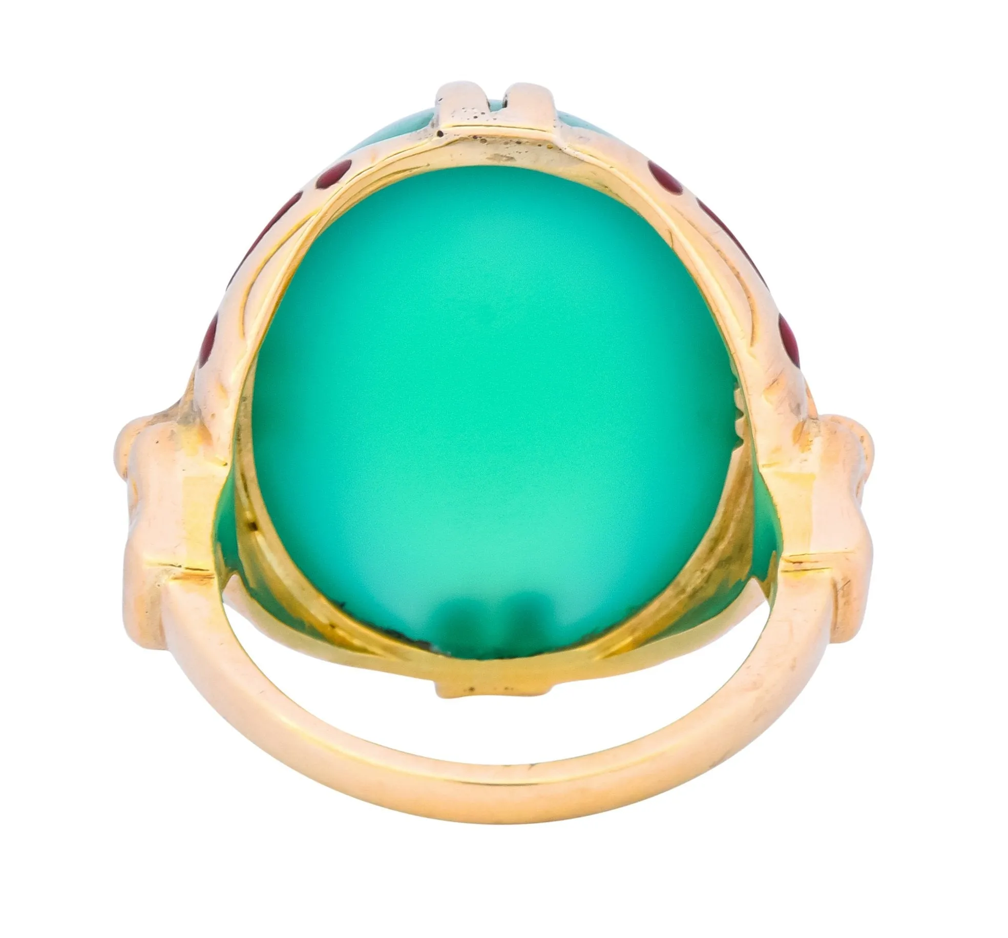 Felger Inc. Art Deco Egyptian Revival Enamel Chrysoprase Ring