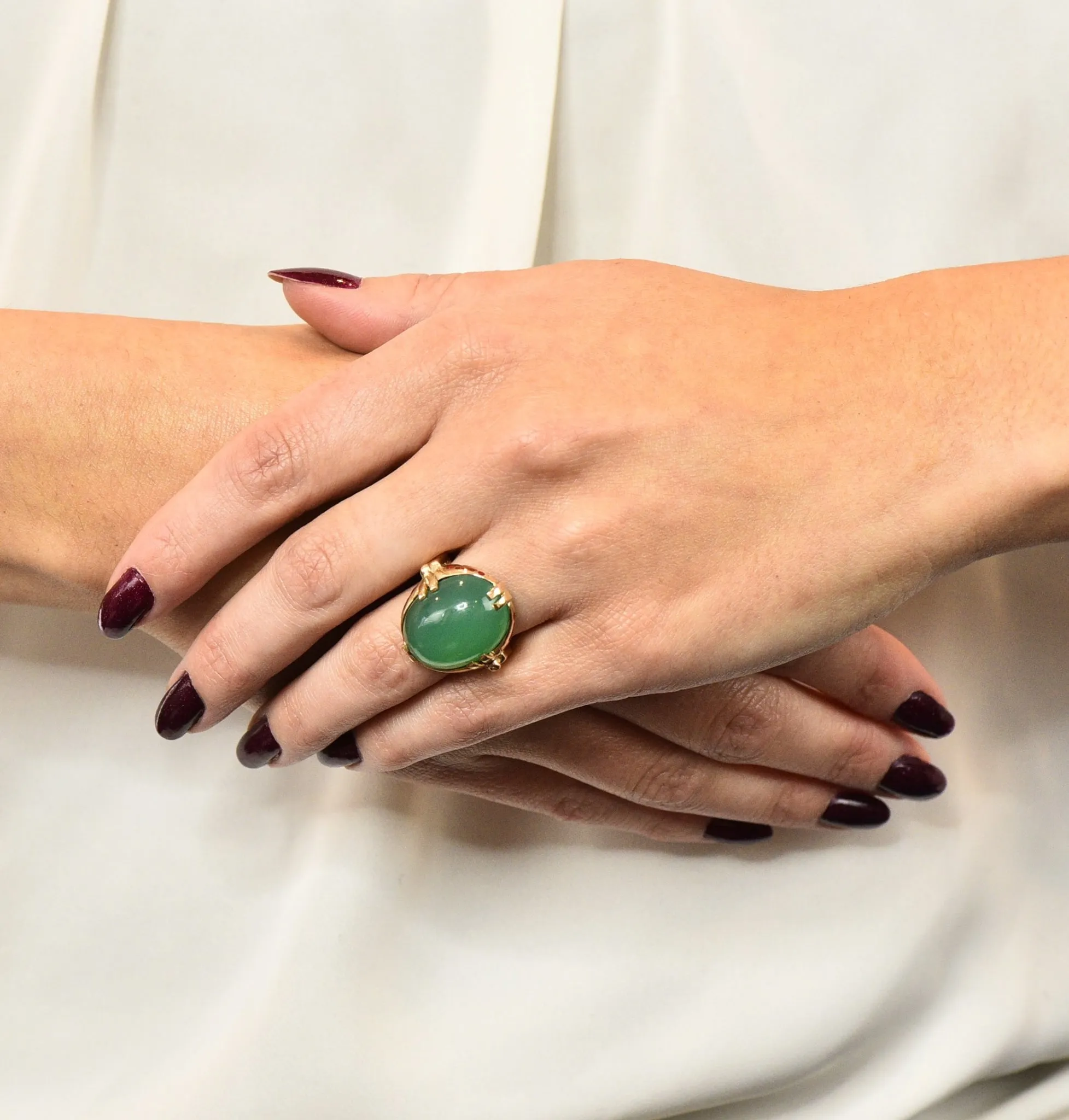 Felger Inc. Art Deco Egyptian Revival Enamel Chrysoprase Ring