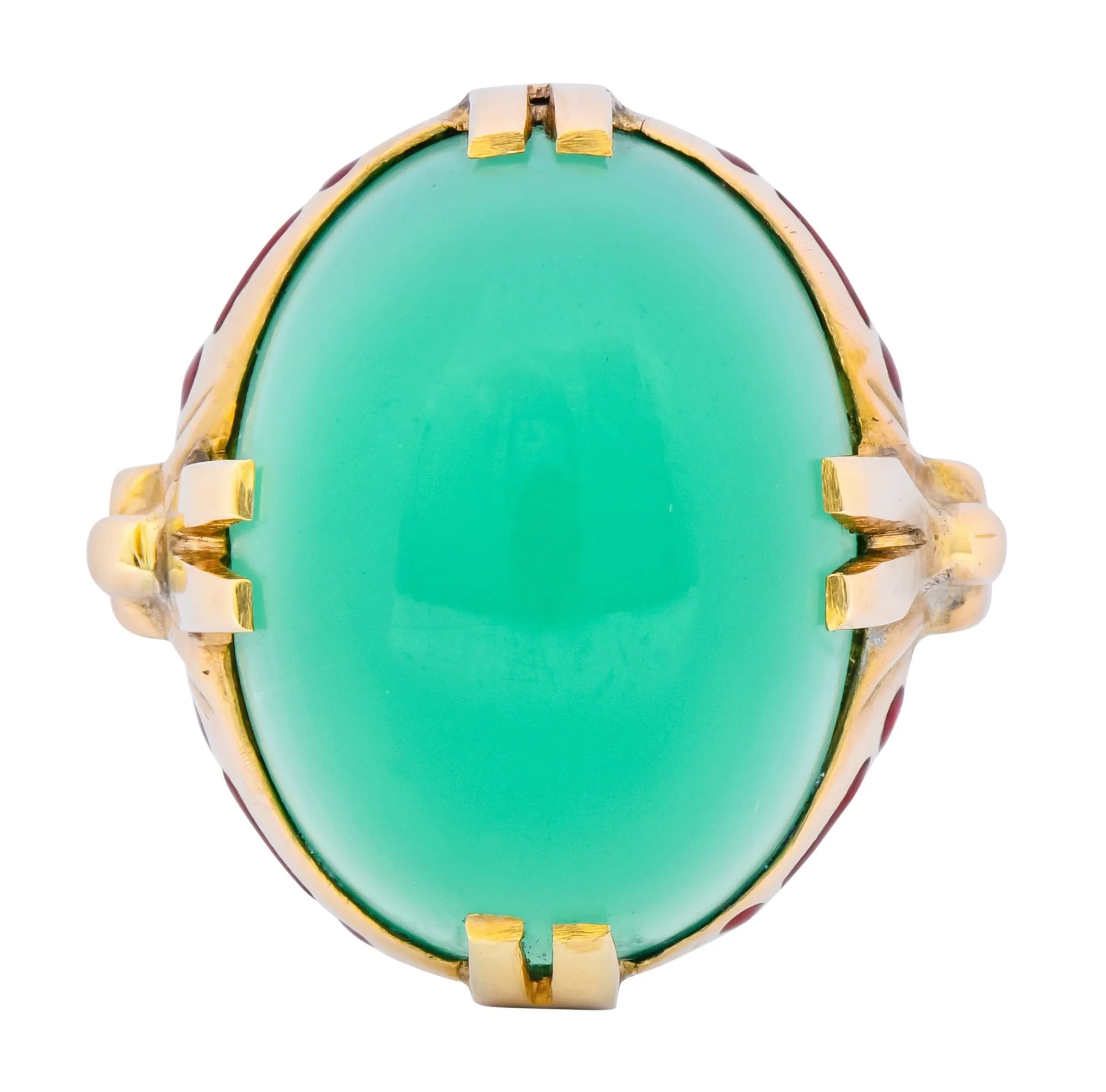 Felger Inc. Art Deco Egyptian Revival Enamel Chrysoprase Ring