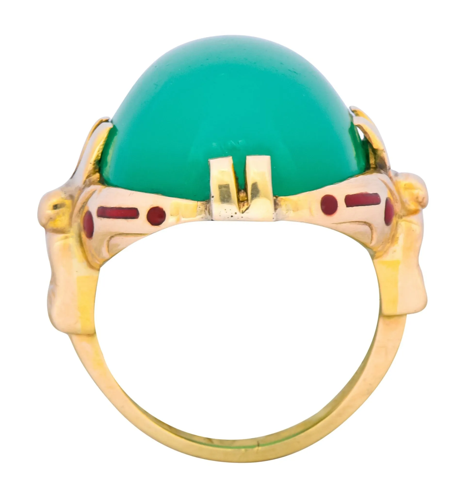 Felger Inc. Art Deco Egyptian Revival Enamel Chrysoprase Ring