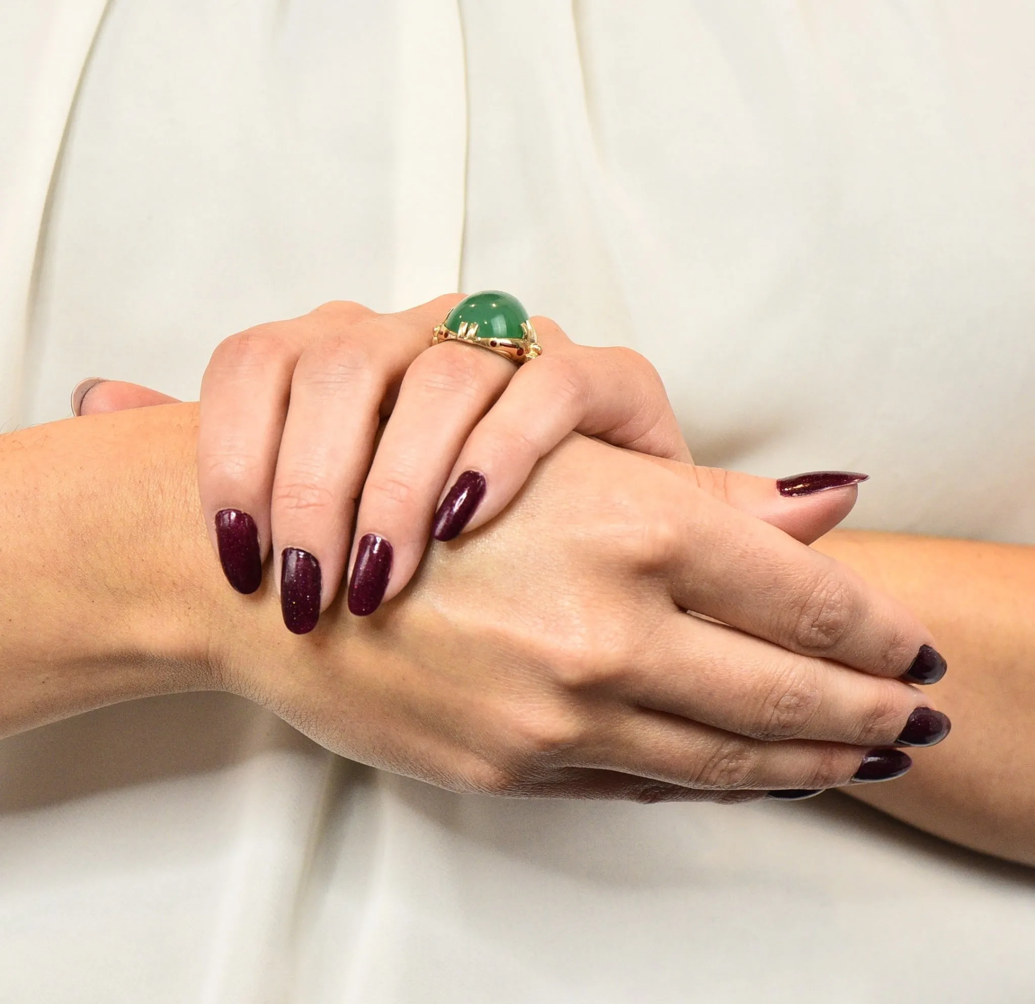 Felger Inc. Art Deco Egyptian Revival Enamel Chrysoprase Ring