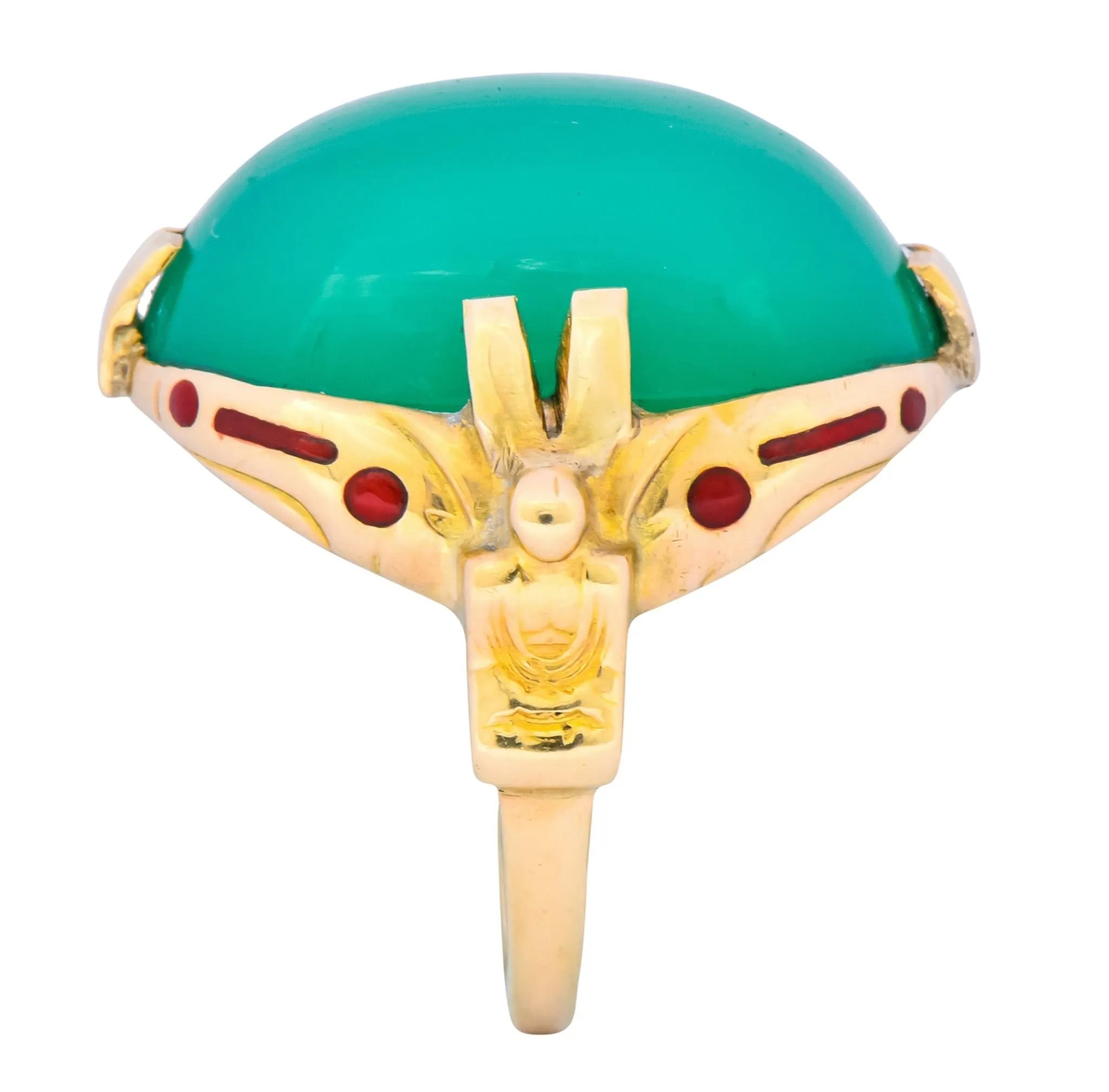 Felger Inc. Art Deco Egyptian Revival Enamel Chrysoprase Ring