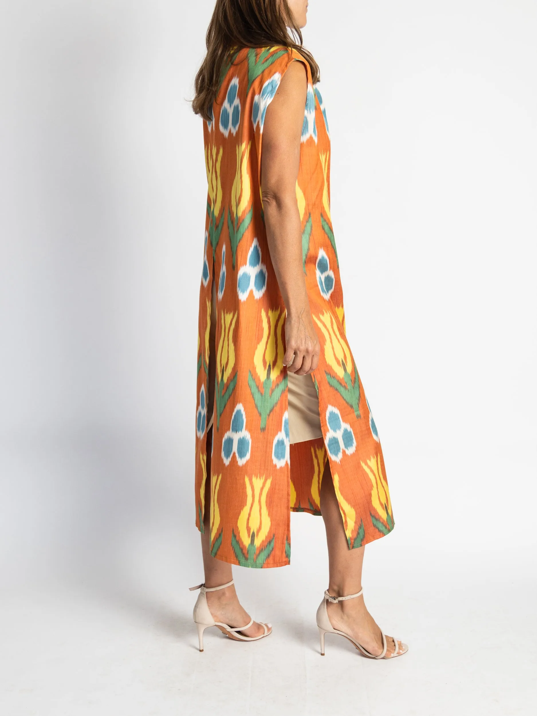 Fergana Sleeveless Silk Caftan Duster