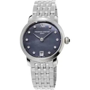 Frederique Constant 30MM Diamond on Black Mother-Of-Pearl Dial Stainless Steel Bracelet Watch