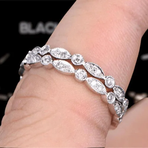 Full Eternity Art Deco Stacking Wedding Band Set