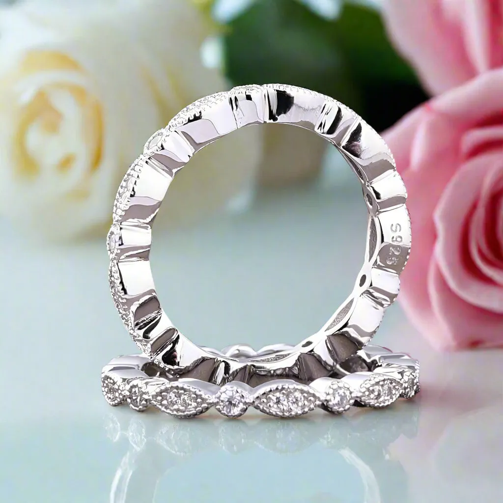 Full Eternity Art Deco Stacking Wedding Band Set
