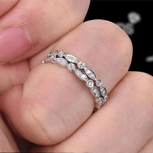 Full Eternity Art Deco Stacking Wedding Band Set