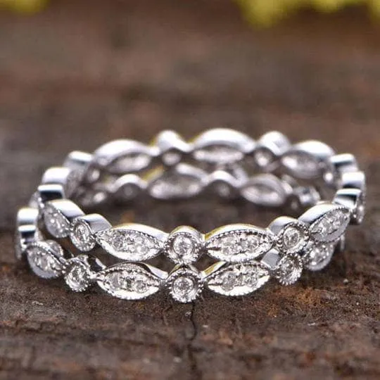 Full Eternity Art Deco Stacking Wedding Band Set