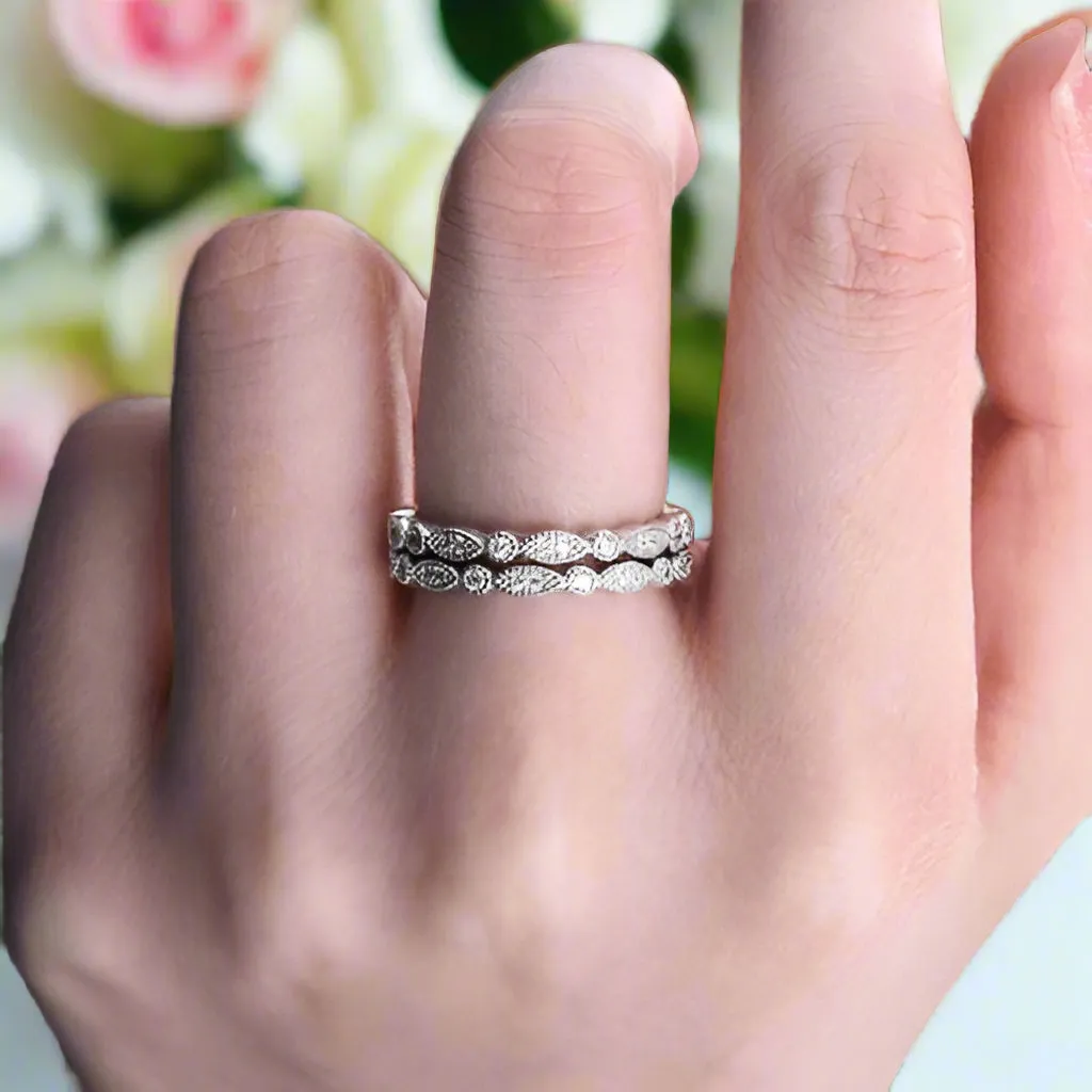 Full Eternity Art Deco Stacking Wedding Band Set