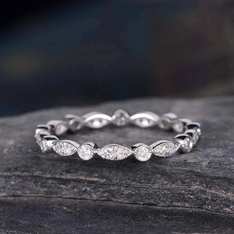 Full Eternity Art Deco Stacking Wedding Band Set