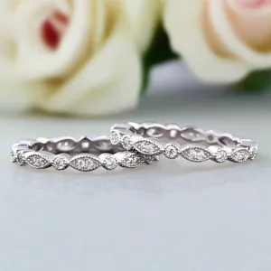 Full Eternity Art Deco Stacking Wedding Band Set