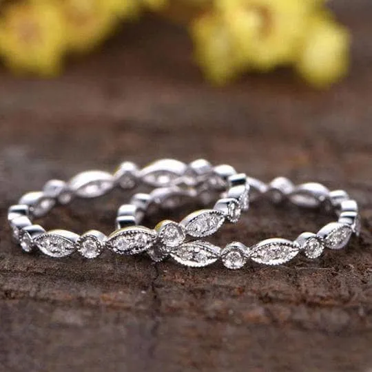 Full Eternity Art Deco Stacking Wedding Band Set