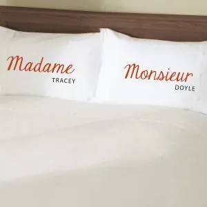 Funny Madam and Monsieur personalised pillowcases Gift Set