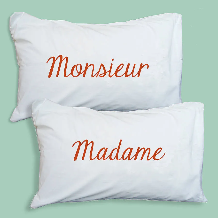 Funny Madam and Monsieur personalised pillowcases Gift Set