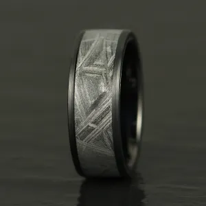 Galactic Resilience -Genuine Muonionalusta Meteorite In Black Tungsten Brushed Finished Edges 8MM