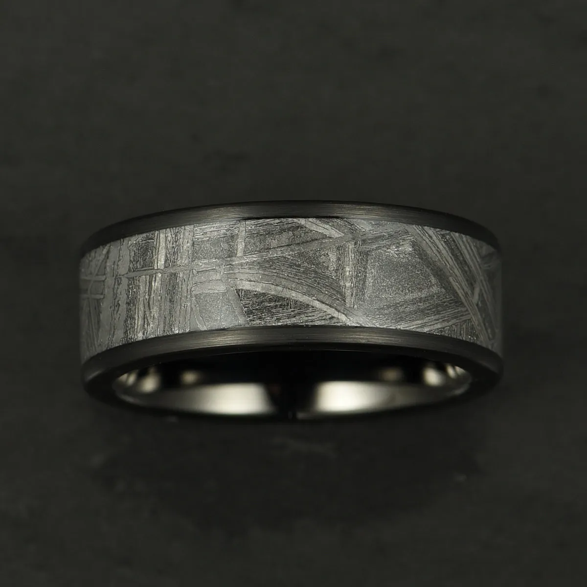 Galactic Resilience -Genuine Muonionalusta Meteorite In Black Tungsten Brushed Finished Edges 8MM