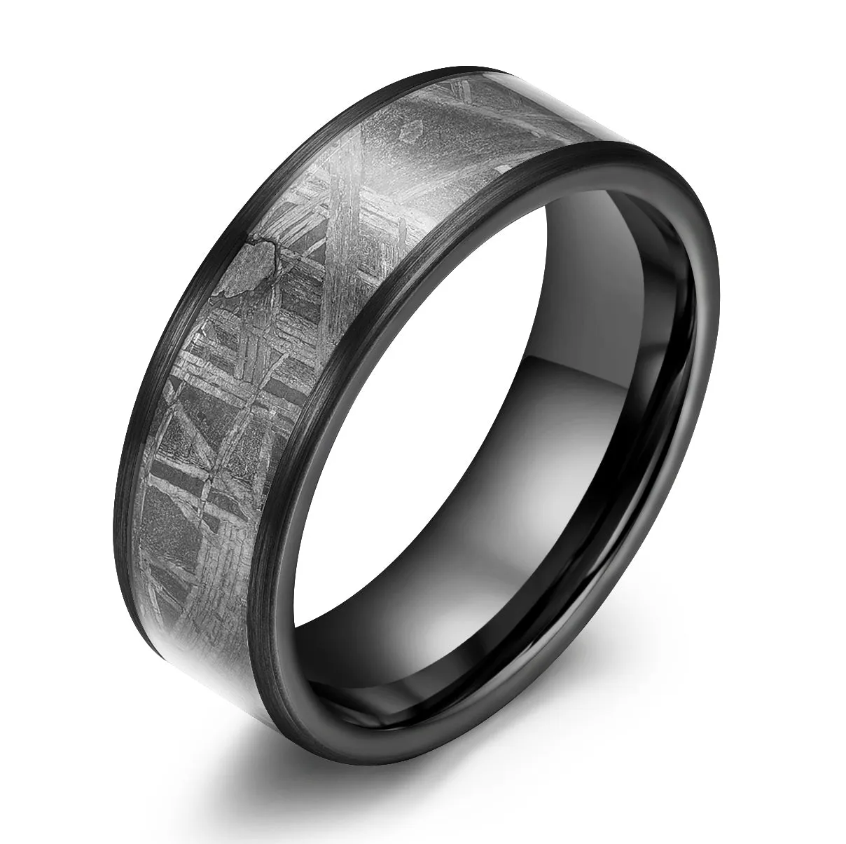 Galactic Resilience -Genuine Muonionalusta Meteorite In Black Tungsten Brushed Finished Edges 8MM