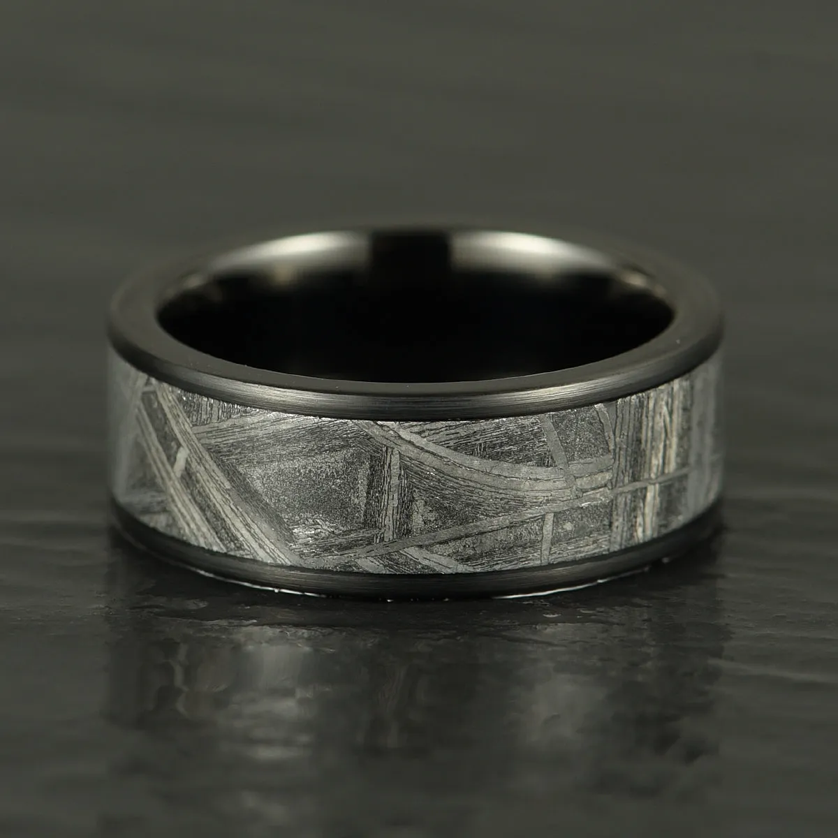 Galactic Resilience -Genuine Muonionalusta Meteorite In Black Tungsten Brushed Finished Edges 8MM