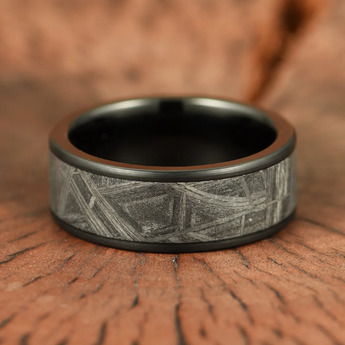 Galactic Resilience -Genuine Muonionalusta Meteorite In Black Tungsten Brushed Finished Edges 8MM