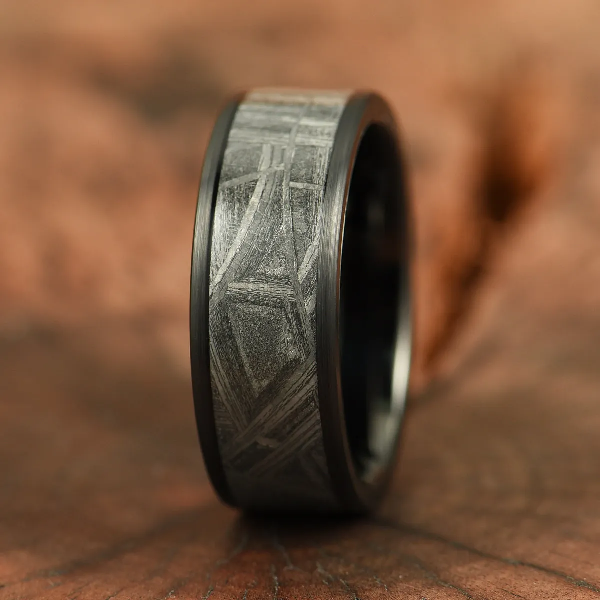 Galactic Resilience -Genuine Muonionalusta Meteorite In Black Tungsten Brushed Finished Edges 8MM
