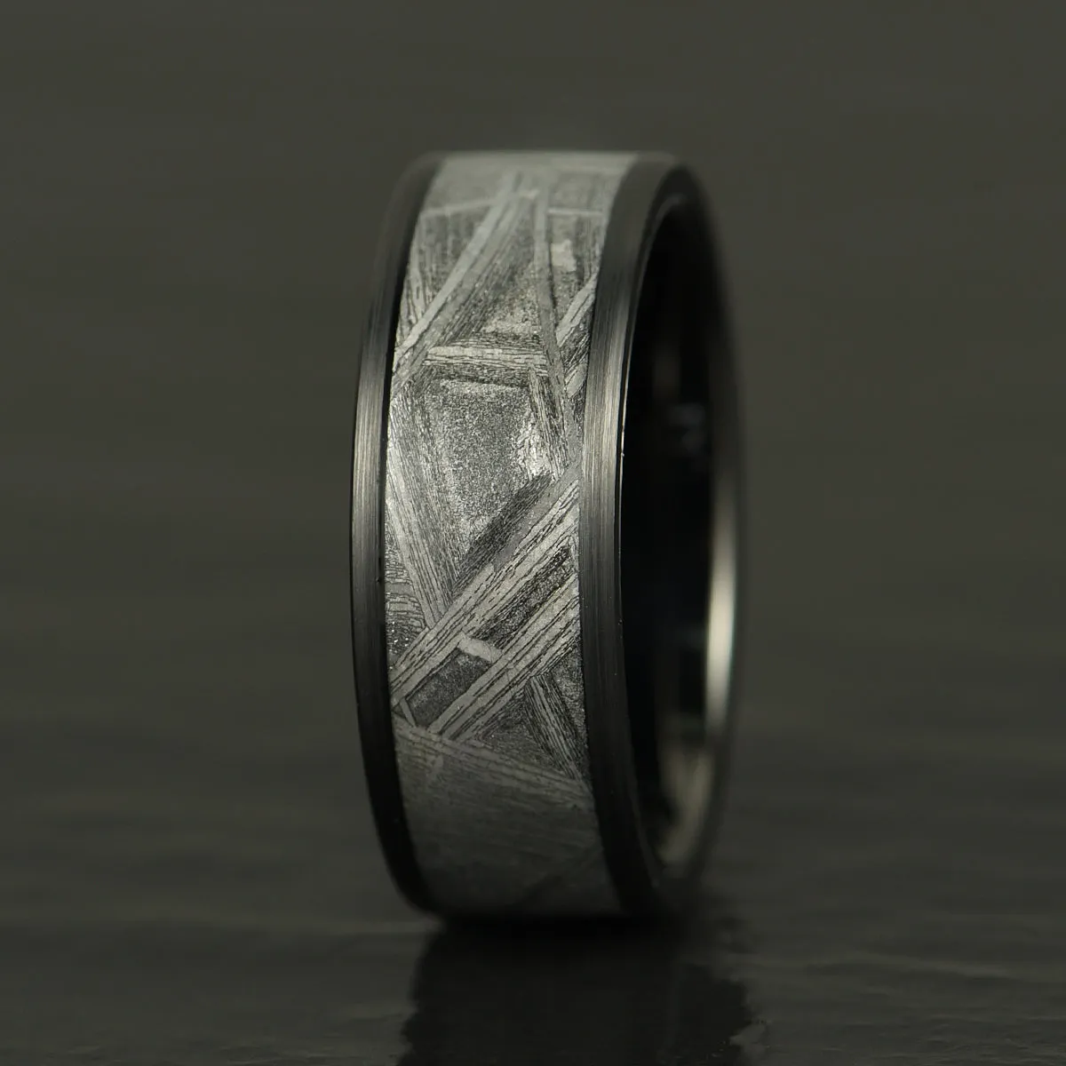 Galactic Resilience -Genuine Muonionalusta Meteorite In Black Tungsten Brushed Finished Edges 8MM