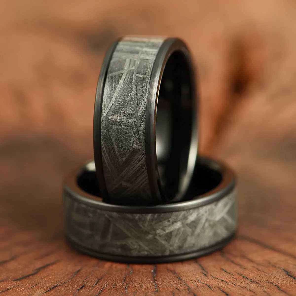 Galactic Resilience -Genuine Muonionalusta Meteorite In Black Tungsten Brushed Finished Edges 8MM