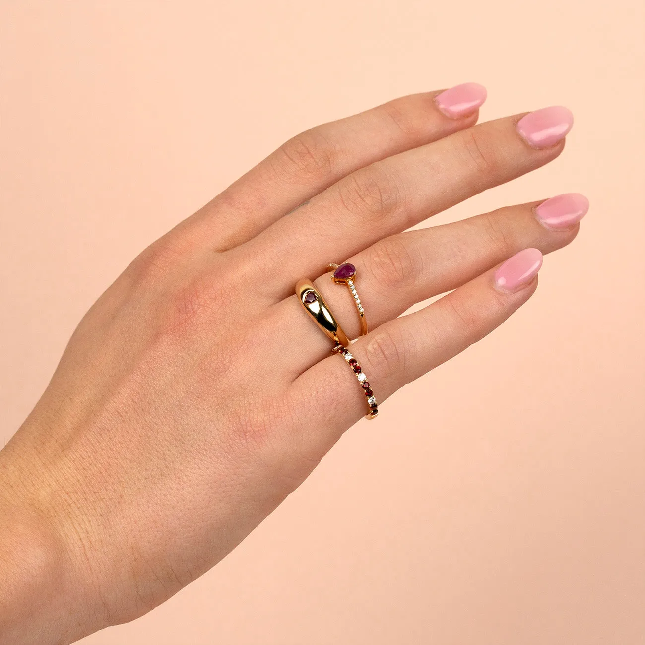 Gemstone Heart Dome Ring 14K
