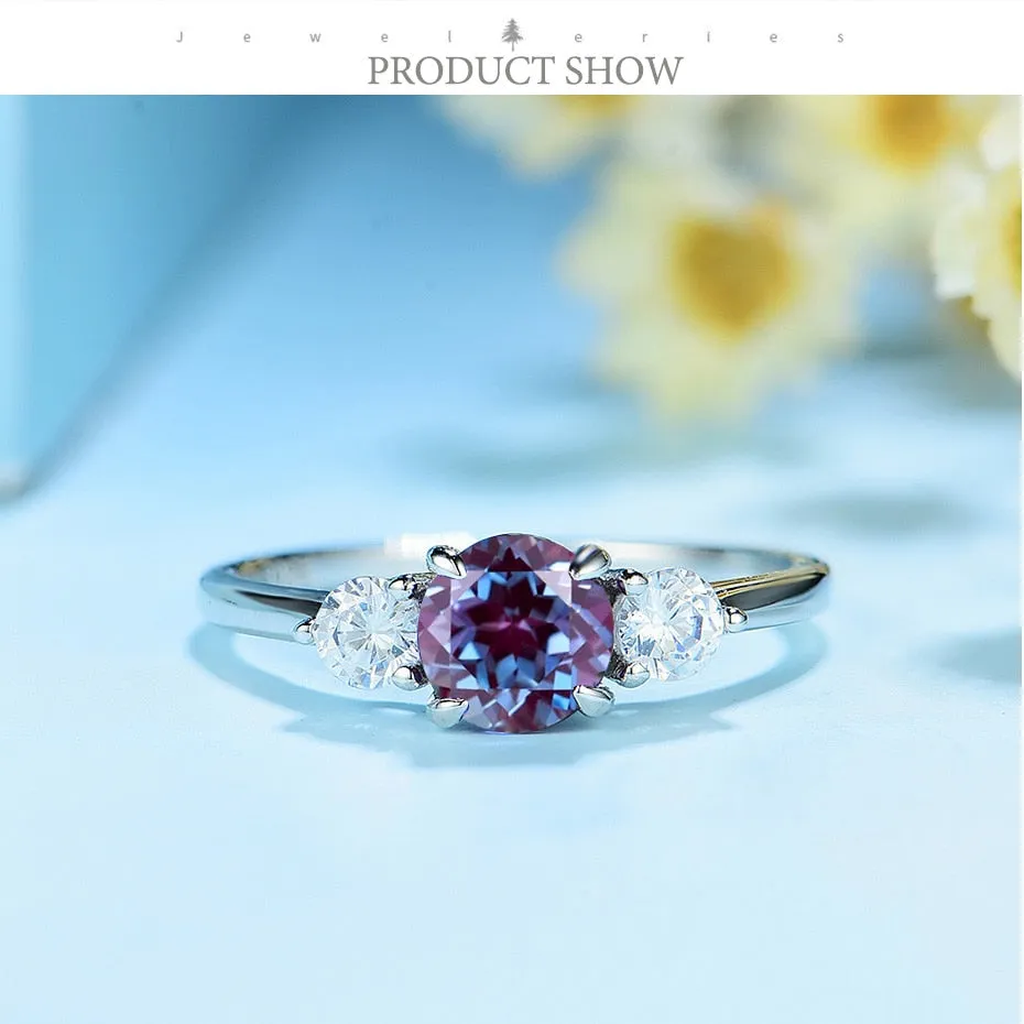 Genuine Alexandrite Gemstone Ring Solid 925 Sterling Silver Women's Color Change