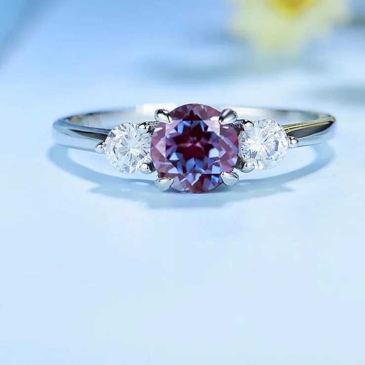 Genuine Alexandrite Gemstone Ring Solid 925 Sterling Silver Women's Color Change