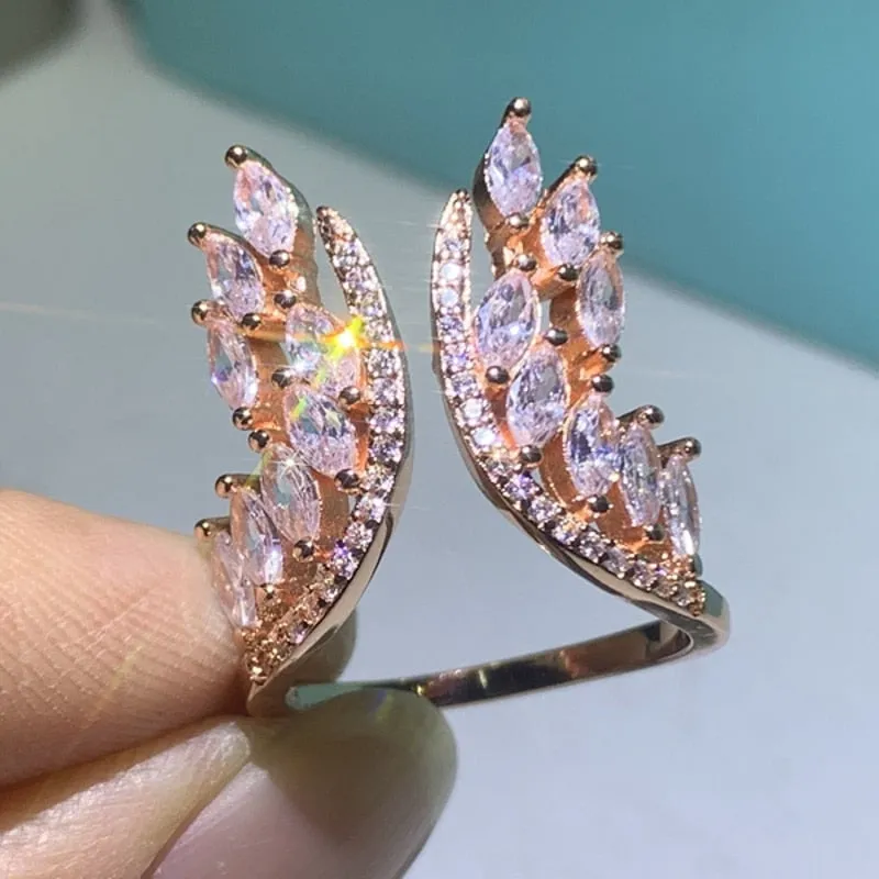 Genuine Sterling Silver Zircon Angel Wings Cocktail Ring