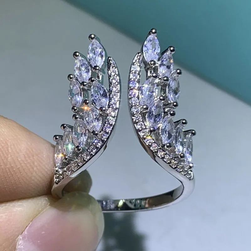 Genuine Sterling Silver Zircon Angel Wings Cocktail Ring