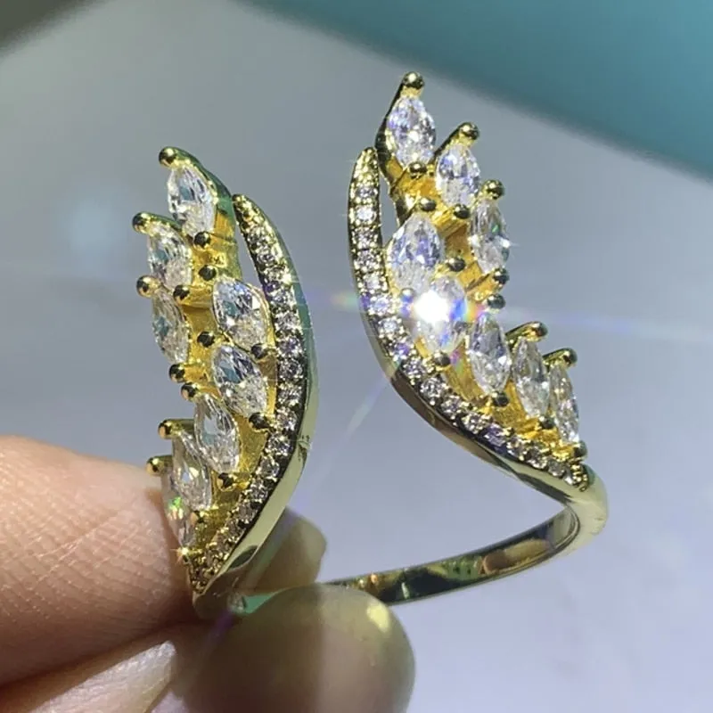 Genuine Sterling Silver Zircon Angel Wings Cocktail Ring