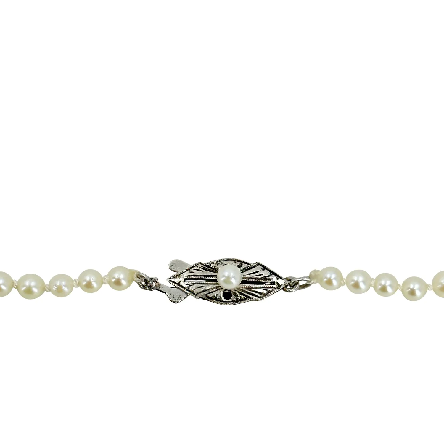 Geometric Art Deco Vintage Japanese Saltwater Akoya Cultured Pearl Graduated Necklace - Sterling Silver 20.75 Inch