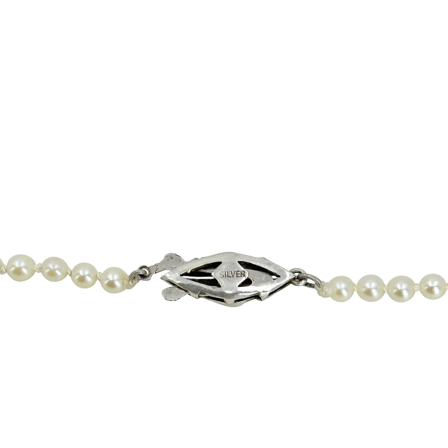 Geometric Art Deco Vintage Japanese Saltwater Akoya Cultured Pearl Graduated Necklace - Sterling Silver 20.75 Inch