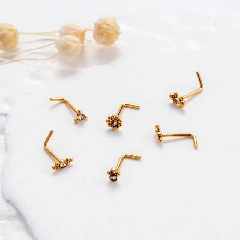 Geometric CZ Inlaid Beads Nose Piercing Nose Stud