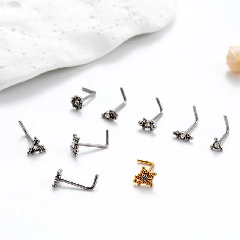 Geometric CZ Inlaid Beads Nose Piercing Nose Stud