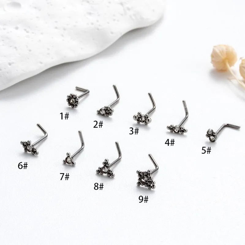 Geometric CZ Inlaid Beads Nose Piercing Nose Stud