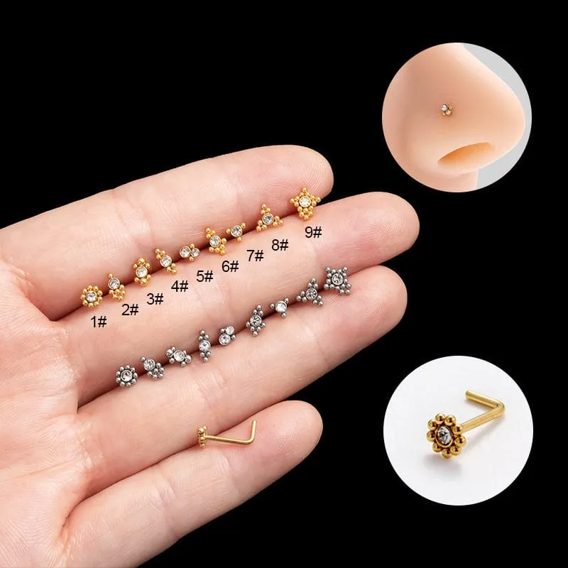 Geometric CZ Inlaid Beads Nose Piercing Nose Stud