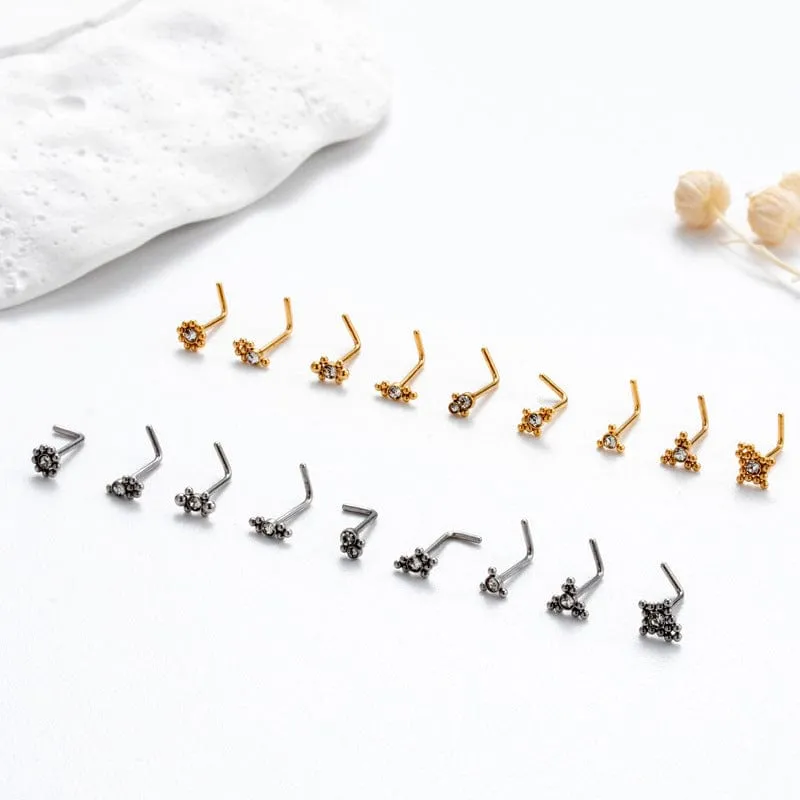 Geometric CZ Inlaid Beads Nose Piercing Nose Stud